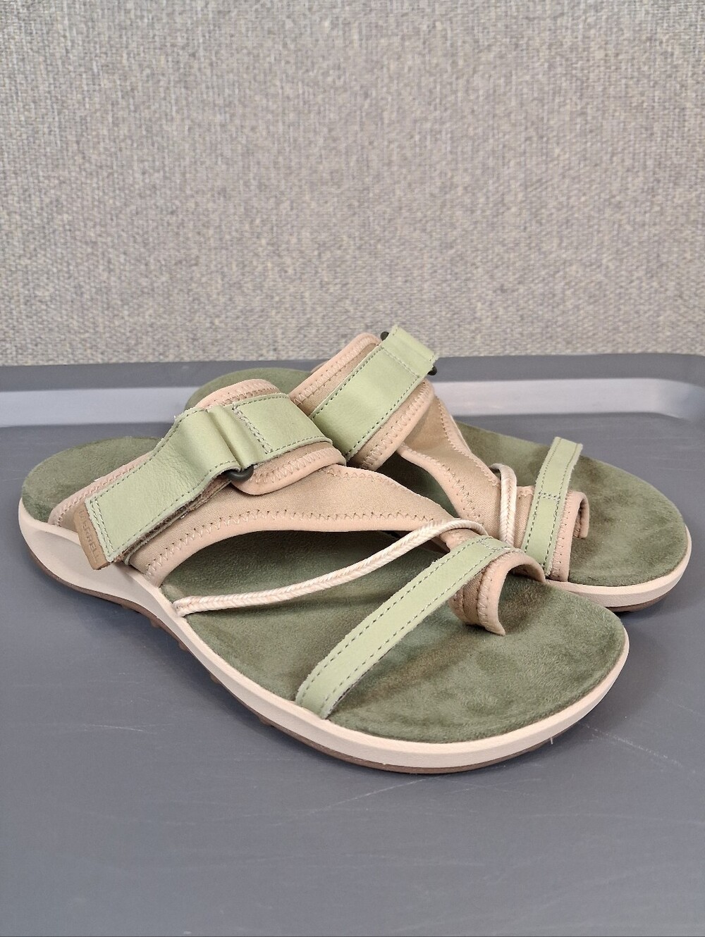 Merrell Terran 4 Post Sandals Womens Size 8 Basil Outdoor Slides Hook And Loop